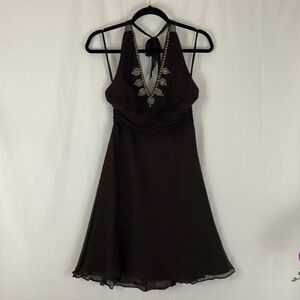 Vintage Signature By Robbie Bee Brown Silk Halter Dress Size 6P